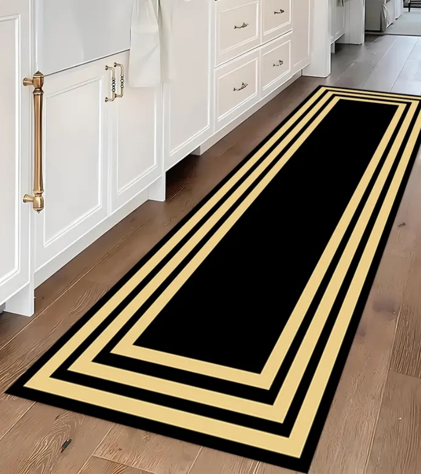 Commercial Kitchen Floor - Luxury Black Gold Greek Key Border