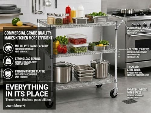 Heavy Duty 3 Tier Rolling Util - Commercial Kitchen On Wheels review and price