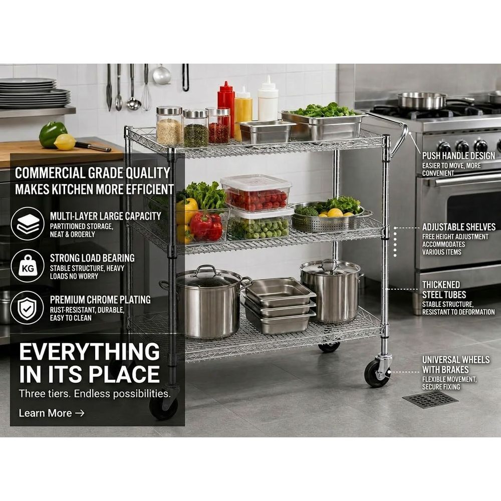 Heavy Duty 3 Tier Rolling Util - Commercial Kitchen On Wheels review and price